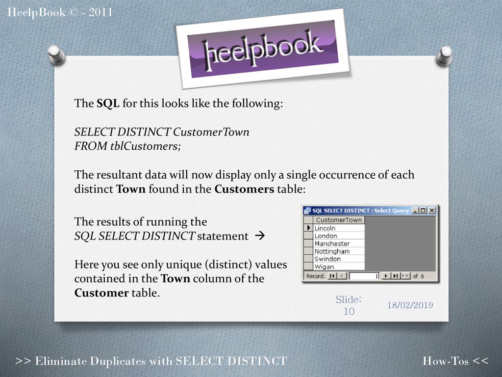 Access sql server eliminate duplicates with select distinct ppt download